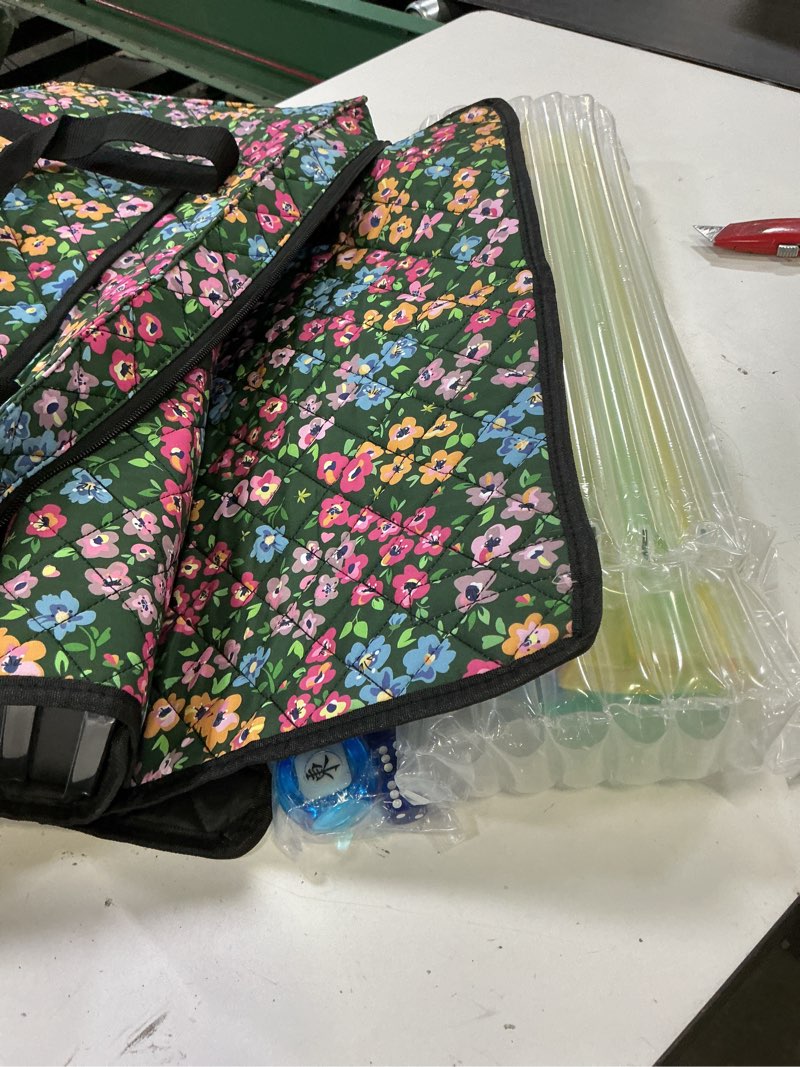 Condition photo showing Good Condition for zgme american mahjong set,166 white tiles with dark green small flower bag and accessories,4 all-in-one mahjong racks with pushers