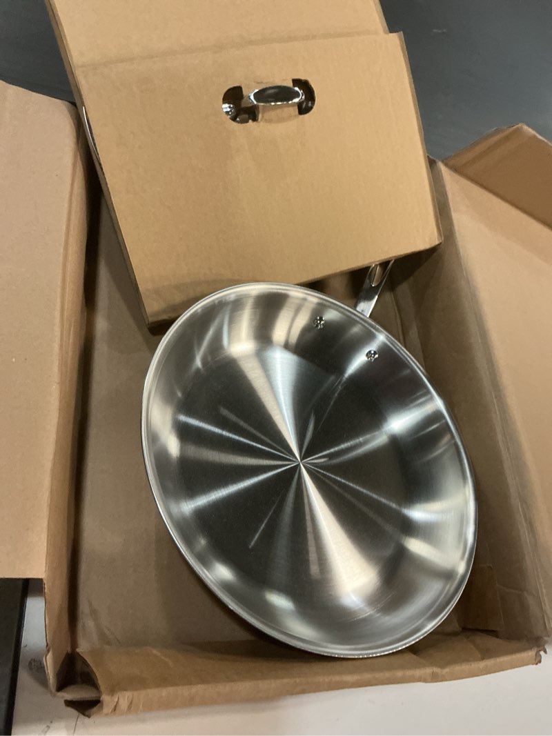 Condition photo showing Good Condition for All-Clad D3 12" Stainless Steel Frying pan W/Lid, 3-Ply Stainless Steel Pan, Induction, Oven Broiler Safe 600F Skillet, Professional Cookware, Silver Silver 12 inch with lid