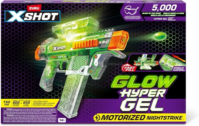 xshot hyper glow nightstrike blaster (5,000) pellets by zuru, motorized blaster outdoor toy for boys