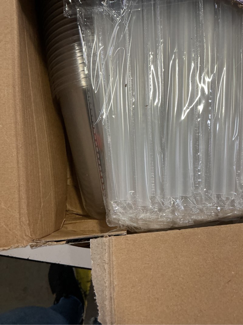 Condition photo showing Good Condition for turbo bee 100 pack - 16 oz round bottom plastic cups with lids and straws, disposable clear iced coffee cups with lids for cold drinks and beverages 100pack 16oz