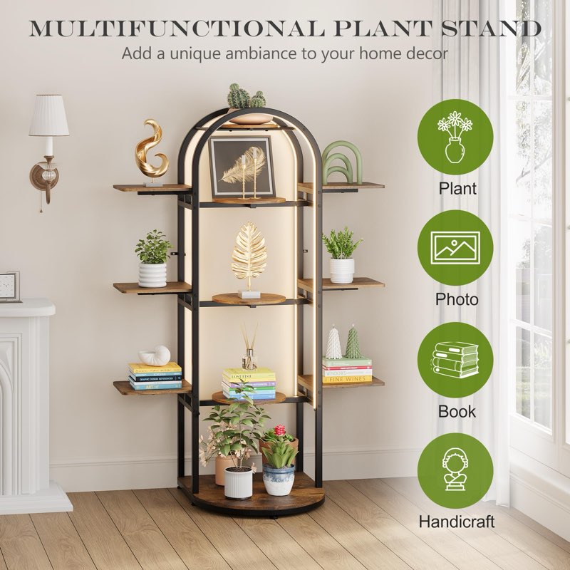 Sttoraboks Plant Stand Indoor with LED Light, 68”Tall Metal Plant Shelf Flower Stand for Multiple Pl