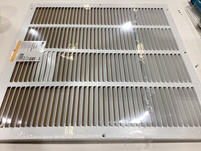 Condition photo showing As Is for reliabilt 20-in x 20-in steel white sidewall/ceiling grille