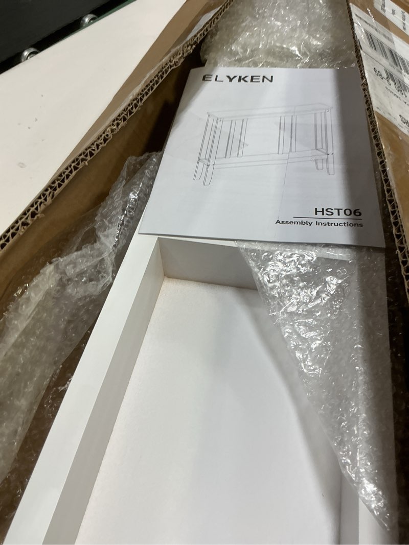 Condition photo showing New/Like New for elyken bamboo console tables for entryway, 36.2" long 2 tier hallway table behind couch, 7” narrow sofa table for entrance, entry, living room, white