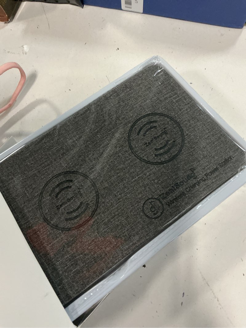 Condition photo showing New/Like New for zealsound wireless charging pad, 3 in 1 charger mat for iphone, samsung galaxy, pixel, airpods & galaxy buds, 24w adapter included, ultra slim, case friendly, pu leather, home office & travel, gray