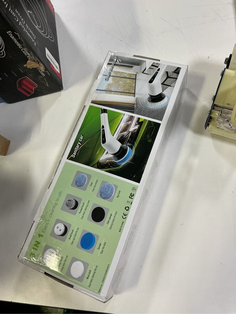 Condition photo showing New/Like New for Leebein Electric Spin Scrubber, Cordless Cleaning Brush with 8 Replaceable Brush Heads, Tub and Floor Tile 360 Power Scrubber Dual Speed with Adjustable & Detachable Handle for Bathroom Kitchen Car White