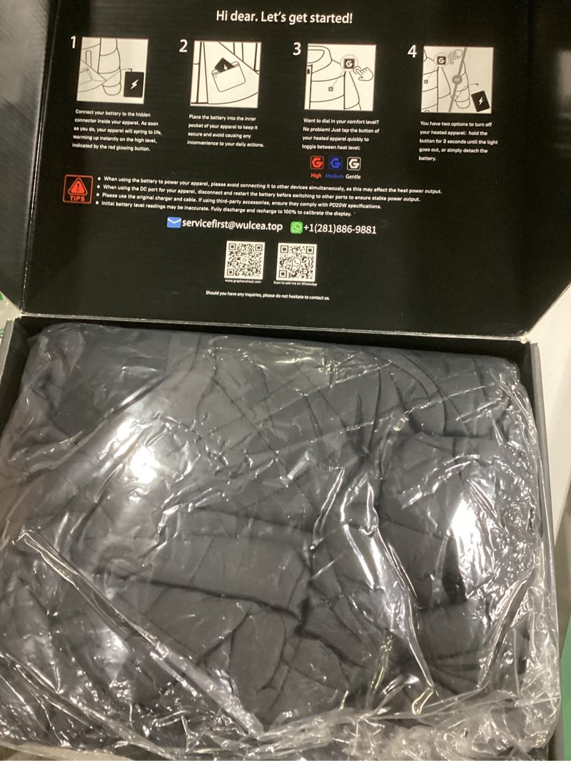 Condition photo showing New/Like New for Wulcea Graphene Heated Jacket For Women 12V 18400mAh Fast Charge Large Capacity Battery 3X-Large Black