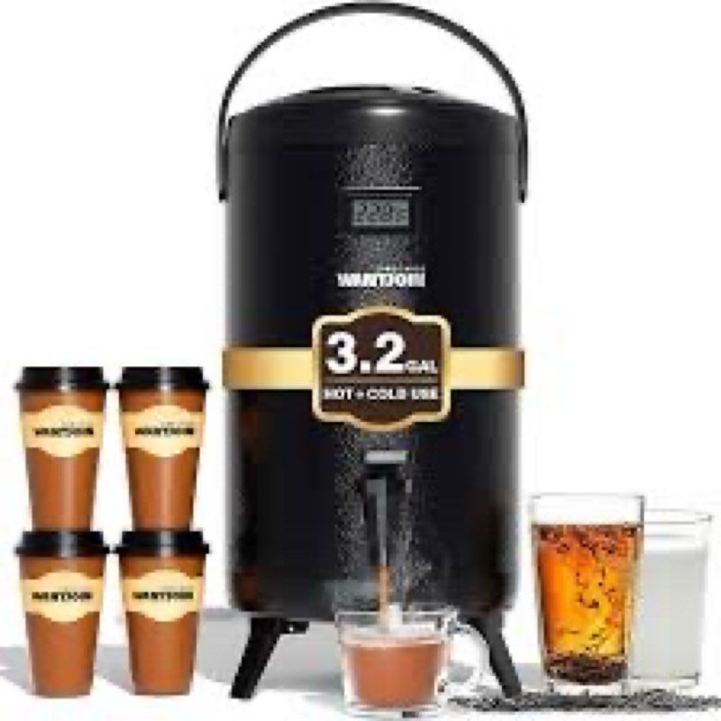 wantjoin insulated beverage dispenser - thermal 12l/3.2gal stainless steel hot & cold drink dispense