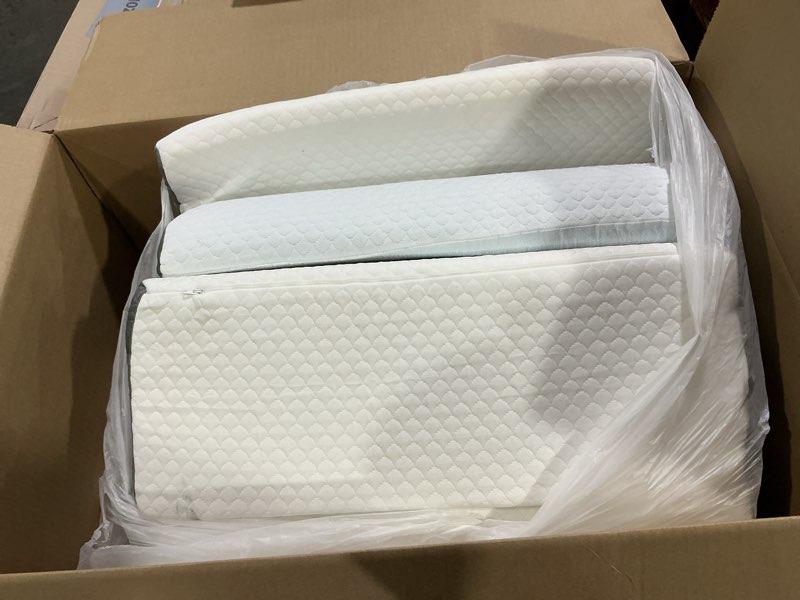 Condition photo showing Good Condition for 3PCS Bed Wedge Pillow for Headboard, Adjustable Wedge Pillow for Sleep Apnea, 23” Wide Triangle Pillow Wedge Set for After Surgery, Acid Reflux Relief, Snoring, Neck&Back Support, White/Grey 3pcs White/Grey