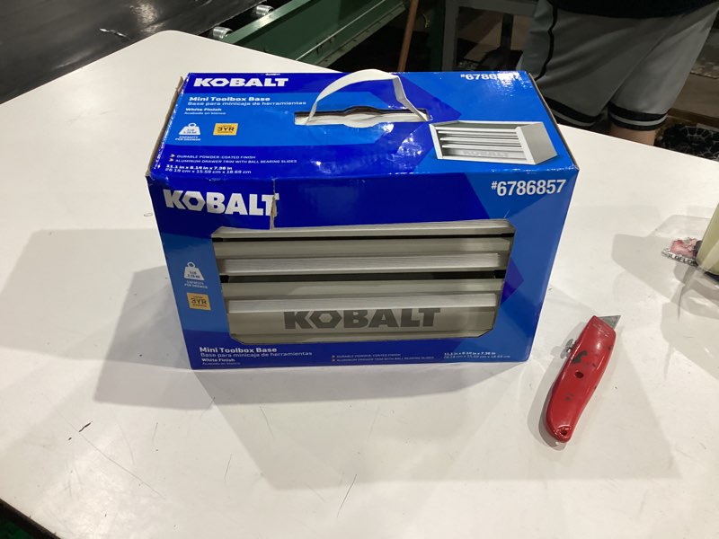 Condition photo showing As Is for kobalt portable tool box 11.1-in w x 7.36-in h x 6.14-in d 3 -drawer white steel tool box