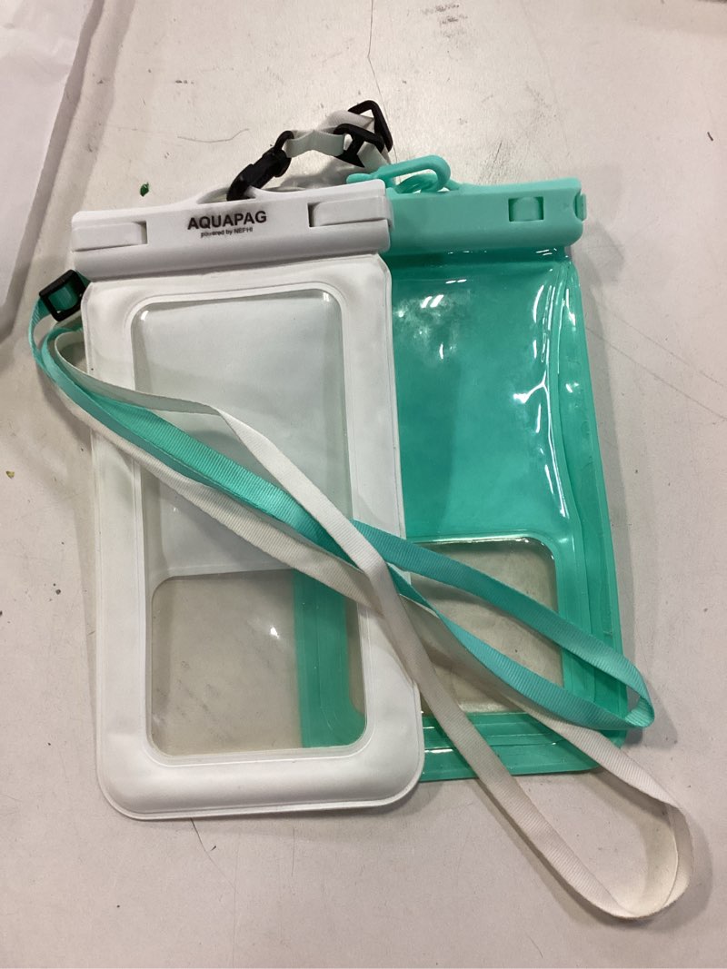Condition photo showing As Is for NEPHI IP68 Waterproof Phone Pouch 2 Pack-Up to 8.0"?Adjustable Neck Lanyard Floating Waterproof Phone Case for iPhone,Phone Dry Bags for Vacation Beach Pool Travel Essentials (Aqua Green 2 Pack)