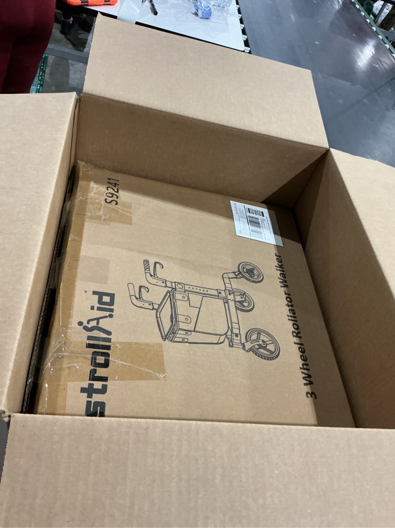 Condition photo showing New/Like New for 3 wheel walkers for seniors, foldable rollator walker with tray & large storage bag, 10" big wheel for all terrain, 350 lb weight capacity, orange