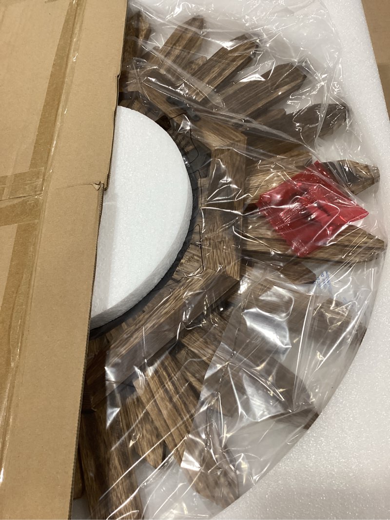 Condition photo showing New/Like New for Honiway Mirror Wall Decor 21 inch Rustic Wood Boho Aesthetic Mirror for Room & Home Decor Farmhouse Wall Decor at Living Room Bedroom Carbonized Black Carbonized Black 21 inch (1 pack)