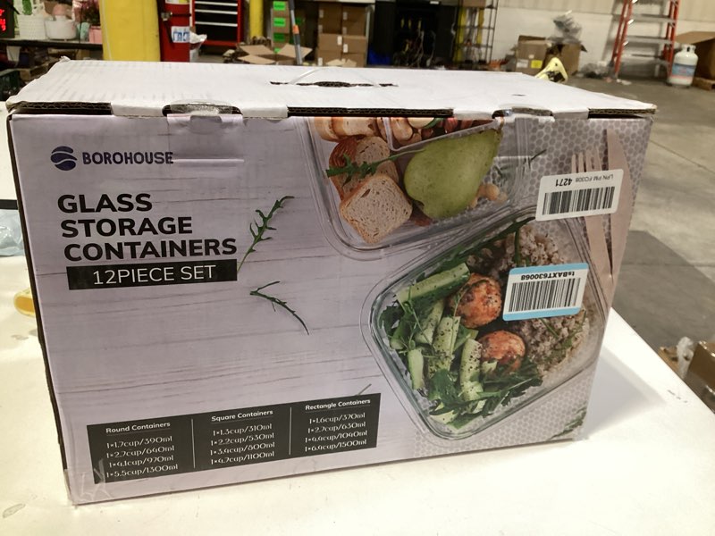 Condition photo showing New/Like New for 12-pack glass containers with tempered lids – borosilicate, oven-safe(-4°f~950°f), airtight, bpa-free, multi-size for meal prep, dishwasher safe (blue)
