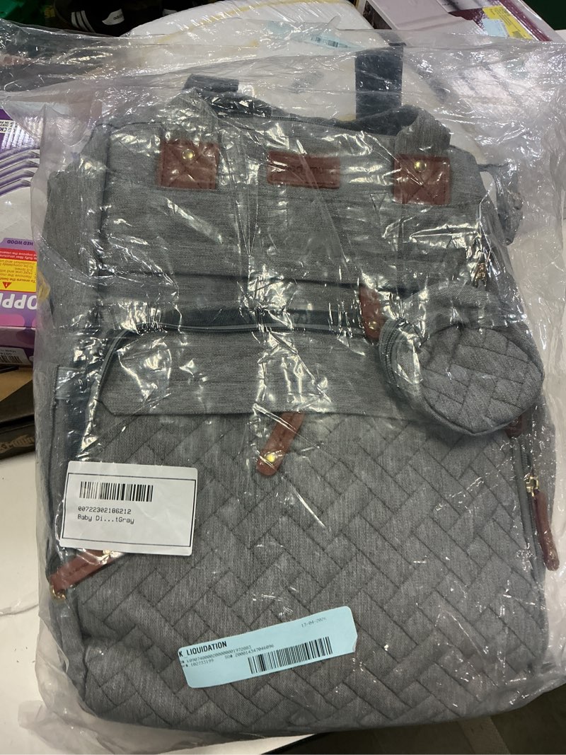 Condition photo showing New/Like New for babyomi diaper backpack with changing station, foldable crib, insulated pocket & usb port, large travel bag for moms and dads, grey