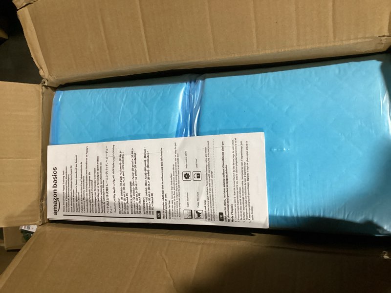 Condition photo showing New/Like New for Amazon Basics X-Large Absorbent Puppy Pads, Leak-Proof, Quick-Dry, 28 x 34 Inches, Pack of 50, Blue & White 28 x 34 Inch 50.0