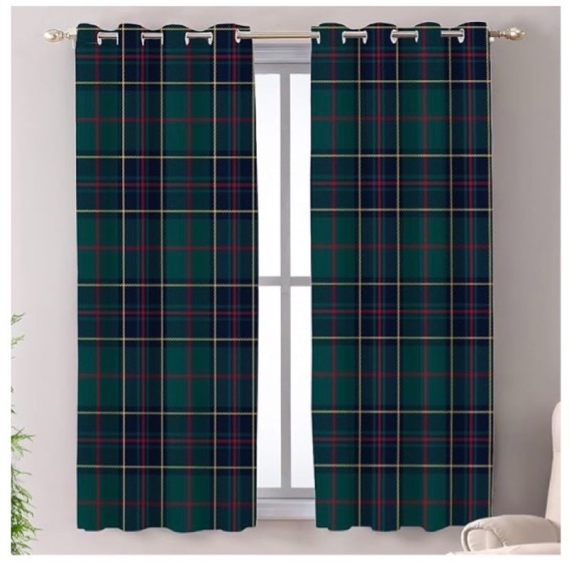Shrahala Tartan Plaid Blackout Window Curtains, Green Scottish Fabric Kilt Twill Woven Thermal Insulated Curtains Grommet Top Window Drapes for Living Room, Bedroom 