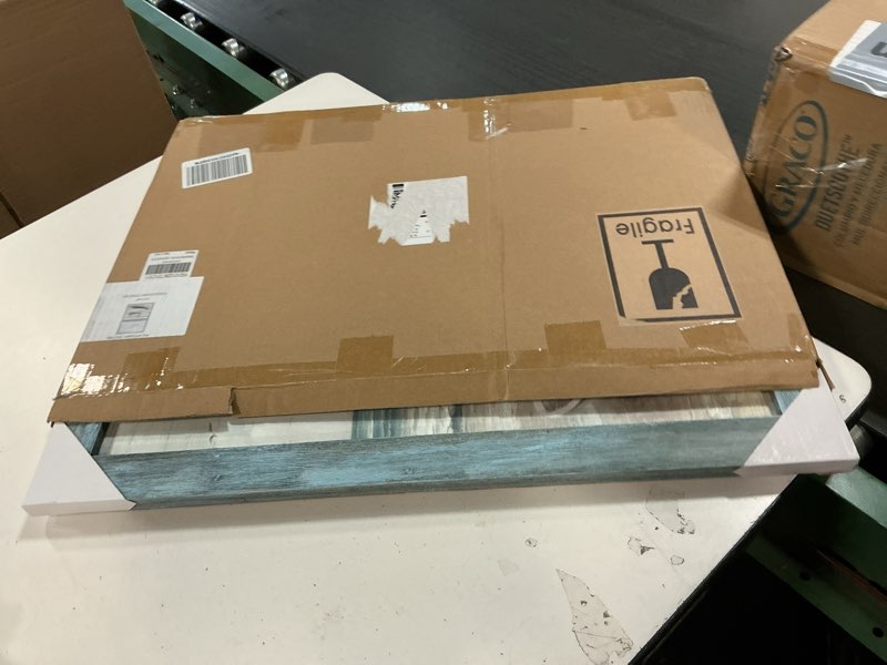 Condition photo showing Good Condition for Beach Wooden Framed Wall Art: Coastal Sea Boat Rustic Painting Print Ocean Sea Bird Scene Artwork Seaside Relaxing Seascape Picture Decor for Bedroom Bathroom Living Room 11x16 Inch Beach Little Boat 16"L x 11"W