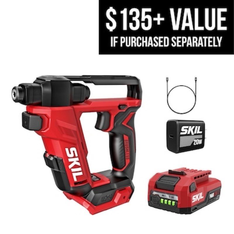 skil pwr core 12/20v 12-volt 1/4-in keyless brushless cordless drill ( 1 -batteries included, and