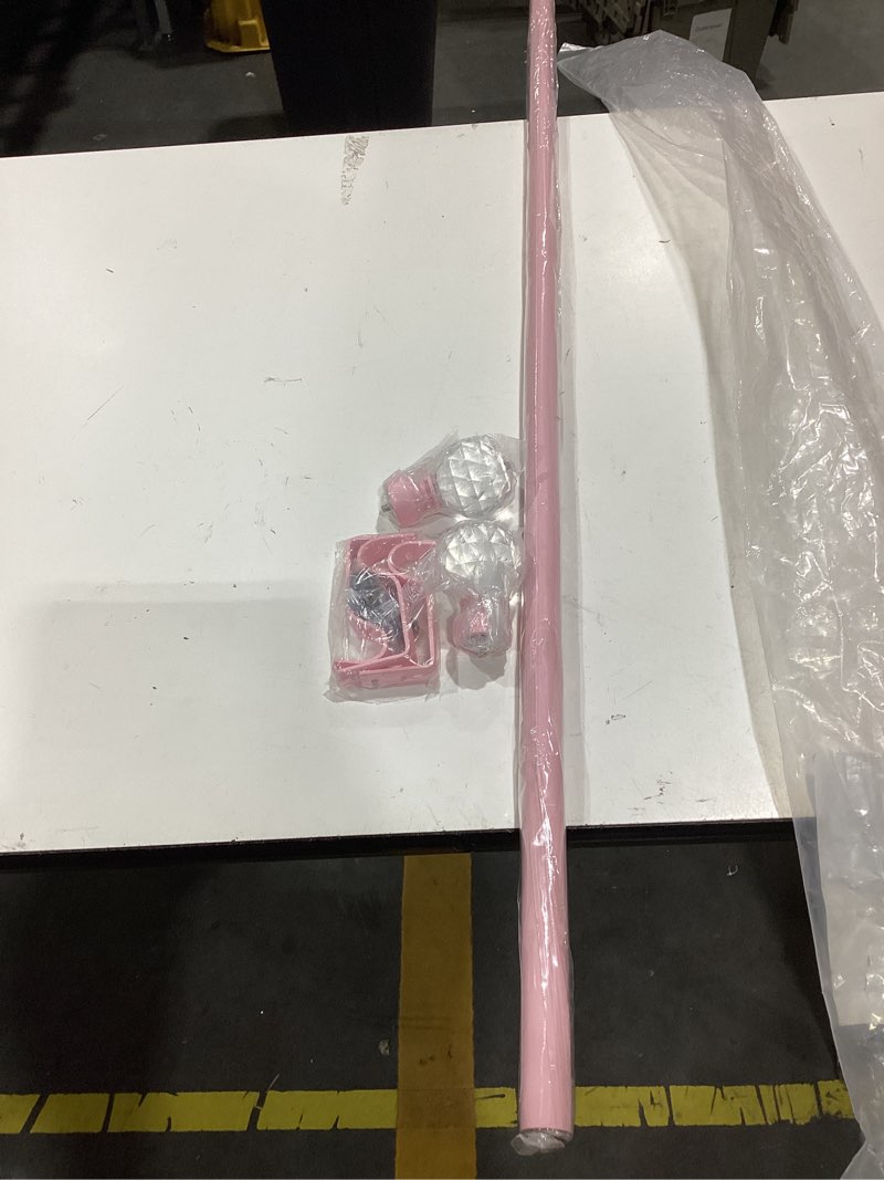 Condition photo showing As Is for pony dance window treatment rod, drapery single pole with crystal diamond ends decoratives, matte pi