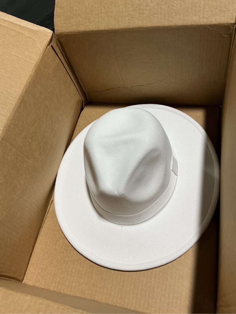 Condition photo showing Good Condition for kujuha fedora hats for mens/womens felt fedorahats two tone wide brim fedora hats rancher hat large-x-large white
