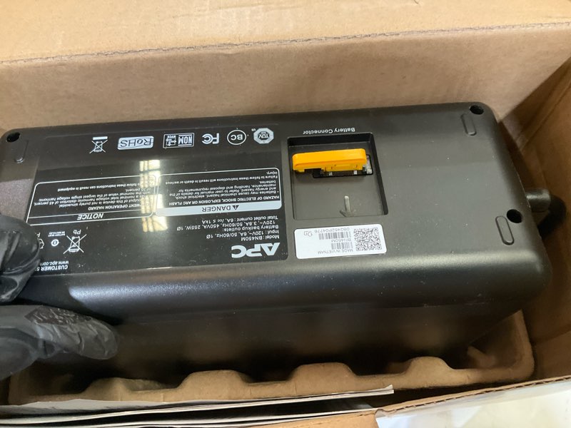 Condition photo showing As Is for apc 5-ft apc backups 6 outlets 450va 255w 6 -outlet 180 joules 255 -watts 450va black