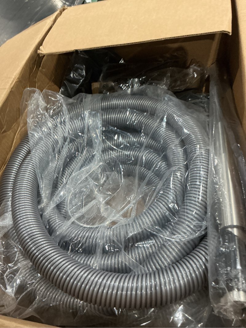 Condition photo showing As Is for ovo central vacuum deluxe plus kit,on/off low-voltage hose, air driven carpet beater, premium floor brush, cleaning tools and easy storage accessories kit b