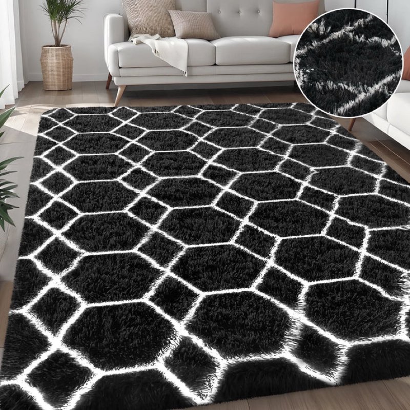 nefoso shag geometric area rug, 8ft x 10ft / 5ft x 8ft soft fluffy area rugs for living room bedroom decor carpet
