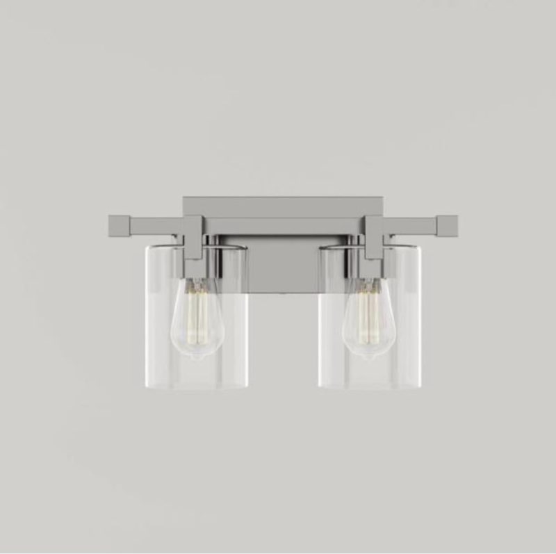 Salvirola 16 in. Modern 2-Light Brushed Nickel Dimmable Vanity Light with Clear Glass Shade