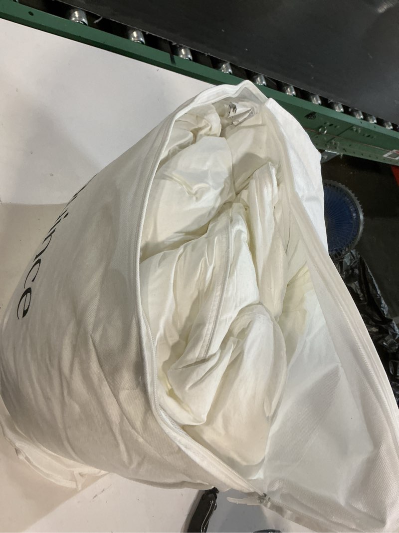 Condition photo showing As Is for quince premium down alternative comforter, full/queen, white
