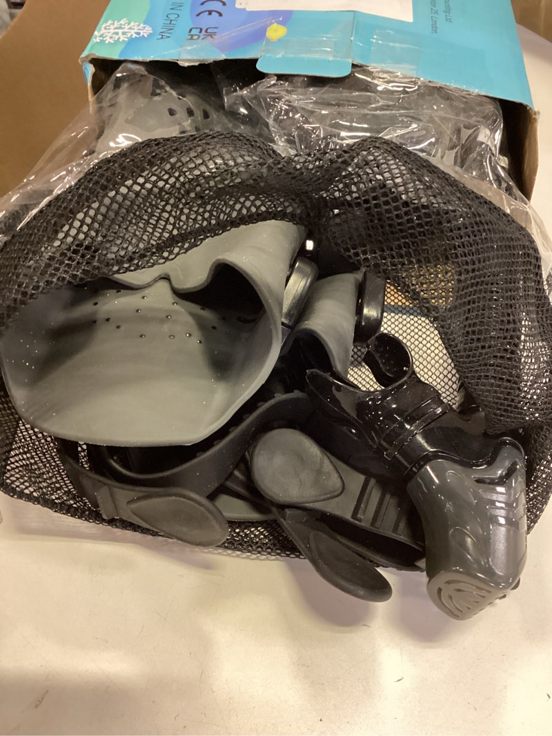 Condition photo showing As Is for Zenoplige Mask Fins Snorkel Set, Snorkeling Gear for Adults, Panoramic View Snorkel Mask Anti-Fog, Adjustable Dive Flippers, Dry Top Snorkel and Travel Bag, Scuba Gear for Swimming Snorkeling Diving Black Large-X-Large