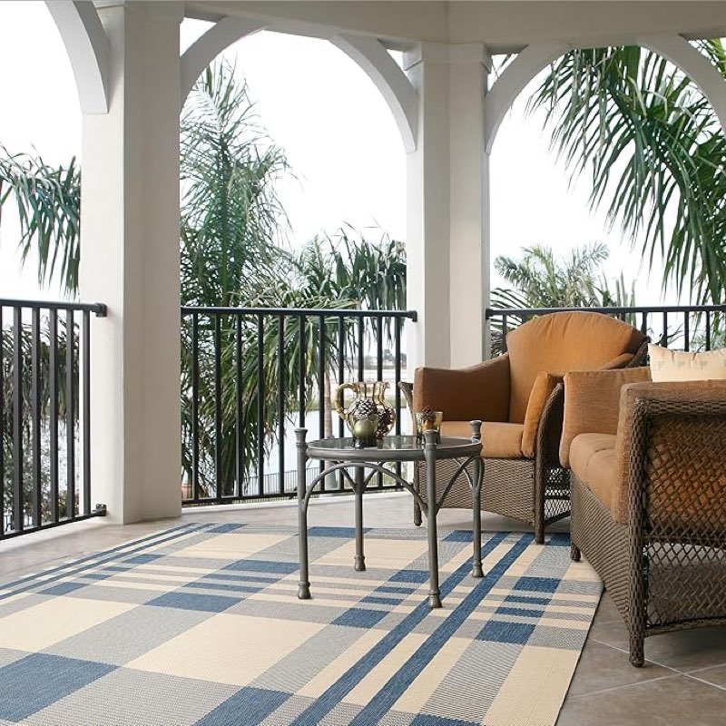 (Similar) SAFAVIEH Courtyard Collection 8' x 10' Beige/Blue CY6201 Plaid Indoor/ Outdoor Patio Backyard Mudroom Area Rug
