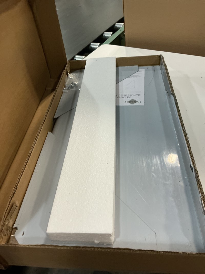 Condition photo showing Good Condition for profeeshaw nsf stainless steel shelf 12” x 24”, 230 lb commercial shelves wall mounted metal shelving with backsplash and 2 brackets for restaurant, bar, utility room, kitchen and garage 12"×24"