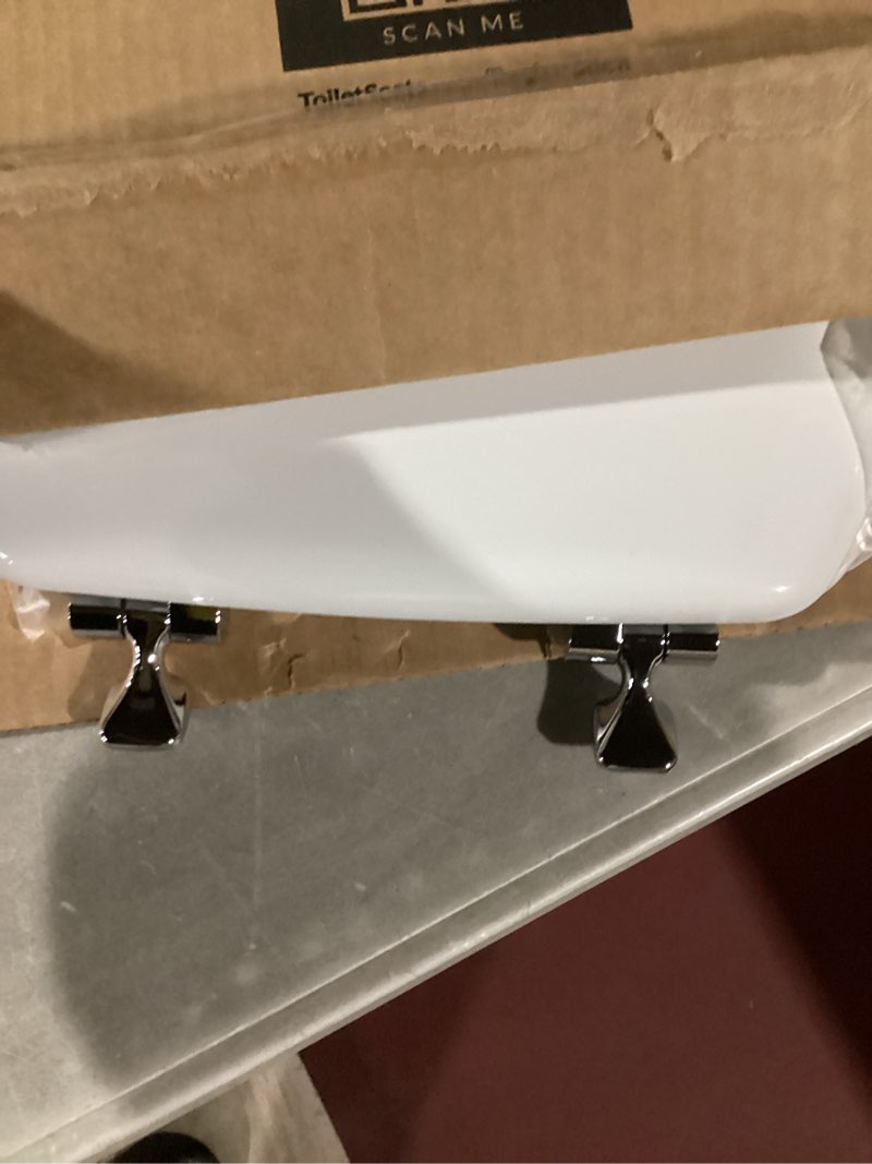 Condition photo showing Good Condition for MAYFAIR 844CP 000 Edgewater Toilet Seat with Chrome Hinges will Never Come Loose, ROUND, Durable Enameled Wood, White