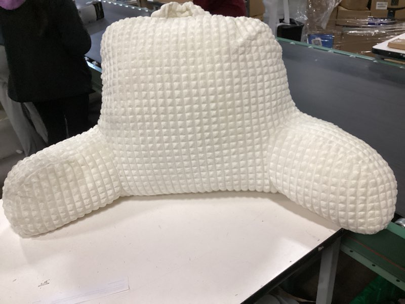 Condition photo showing As Is for A Nice Night Reading Pillow Bed Wedge Large Adult Children Backrest with Arms Back Support for Sitting Up in Bed/Couch for Lounging Bedrest,Waffle Stereoscopic Design,Ivory Ivory Large