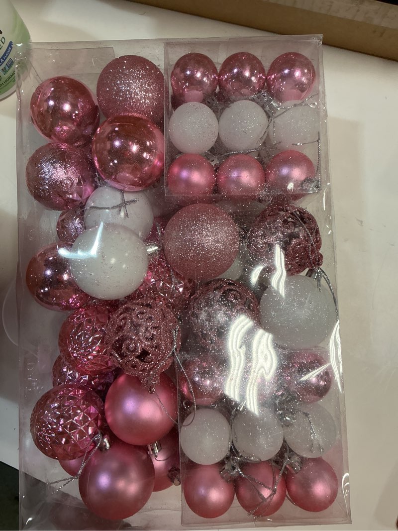 Condition photo showing Good Condition for SY CRAFT 86 Pieces of Assorted Shatterproof Christmas Ball Snowflake Ornaments Seasonal Decorative Hanging Ornament Set with Hand-held Gift Package for Xmas Tree Decorations (86PCS, Pink) 86PCS Pink