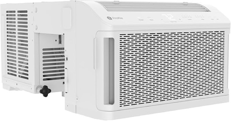 GE Profile ClearView Window Air Conditioner Unit, 8,300 BTU, U-Shaped Adjustable Depth, Energy Efficient Cooling up to 350 sq ft., Ultra Quiet, SMART Home Capable, Includes Remote, White
