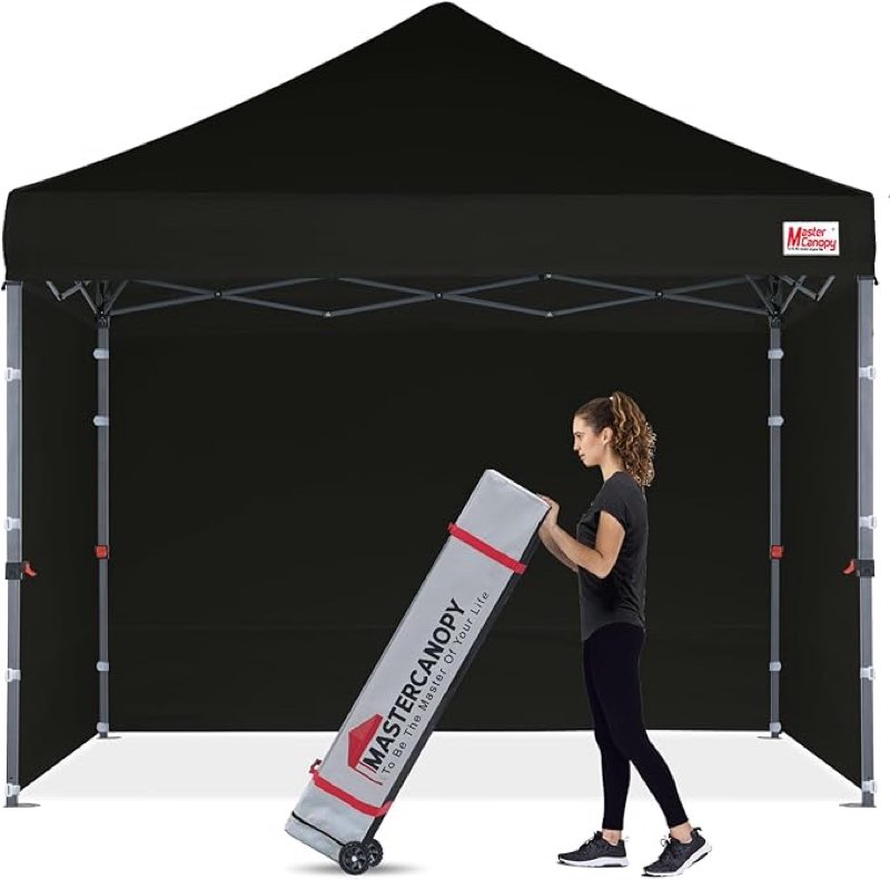 mastercanopy heavy duty pop-up canopy tent with sidewalls (10x10,black)