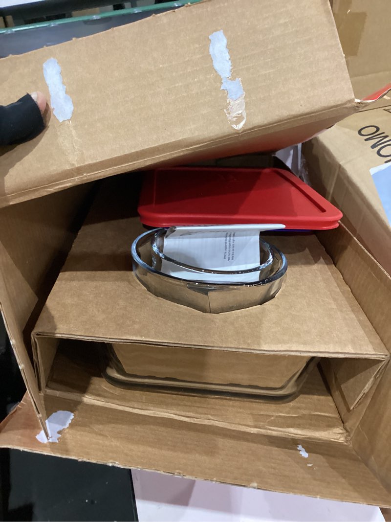 Condition photo showing As Is for pyrex simply store (12-pack) glass food storage containers set, (1, 2, & 3 cup) meal prep containers with plastic bpa-free lids, dishwasher & microwave safe 12 pack