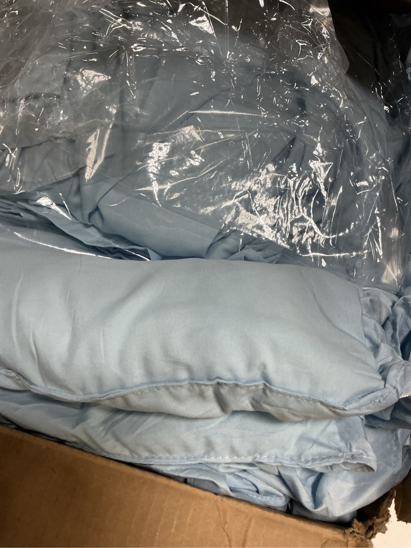 Condition photo showing Good Condition for angiyuin light blue ruffle girls comforter set twin size 5 pieces ruffled farmhouse bed in a bag solid boho bedding comforter sets soft fluffy bed sets for kids girl(light blue twin) light blue twin(5pcs)