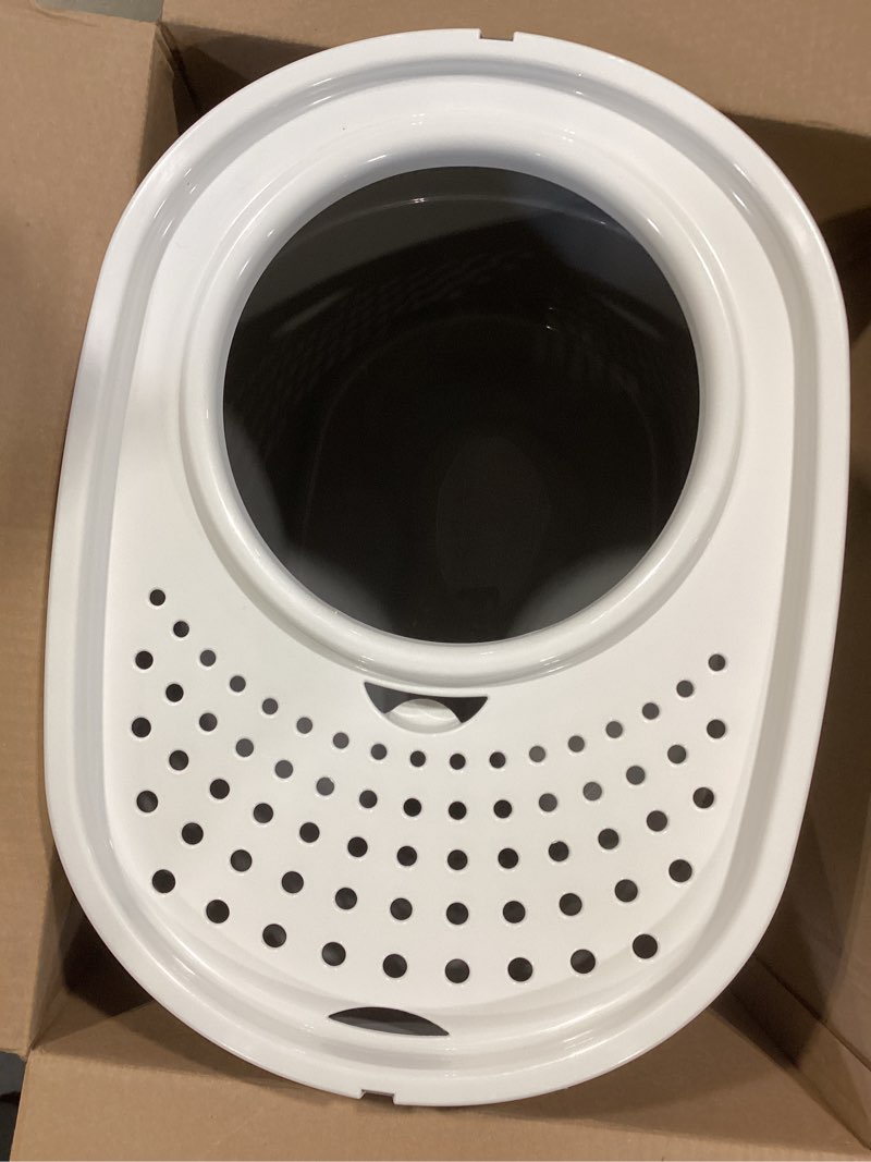 Condition photo showing Good Condition for iris usa large top entry cat litter box with lid, enclosed covered cat litter box for indoor cats, dog proof design, odor control, litter tracking reduction, scoop included, black/gray oval black w/ scoop