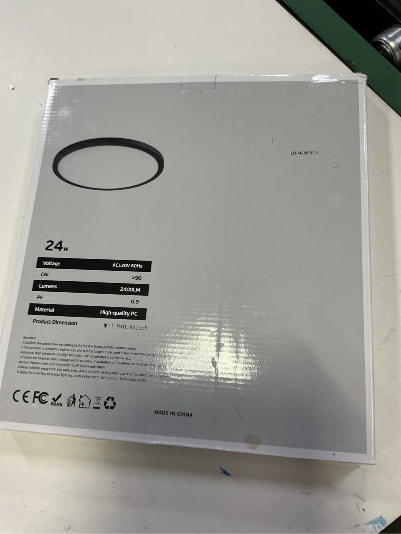 Condition photo showing New/Like New for Matane 12 Inch LED Flush Mount Ceiling Light Fixture with Night Light, 24W 2400LM 3000K/4000K/5000K Selectable, Dimmable Ceiling Lights for Bedroom, Dining Room, Kitchen, Round Black Black 12 Inch 1Pack