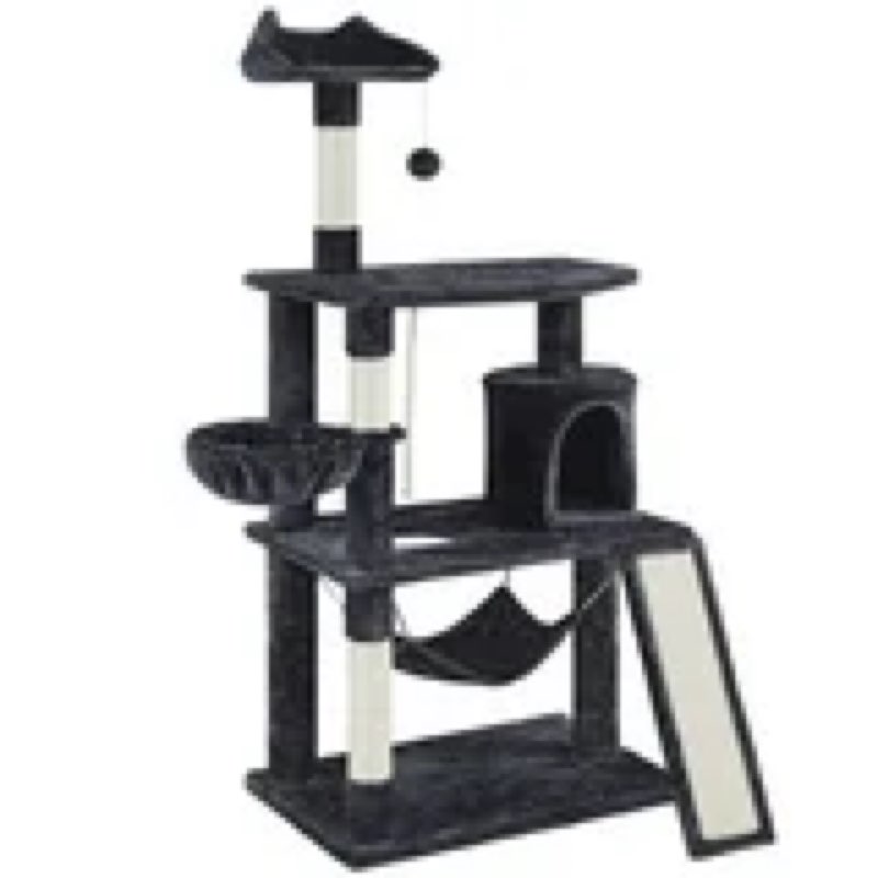 Alden Design 63?H Multi Level Cat Tree Condo with Basket & Hammock & Scratching Post, Black  