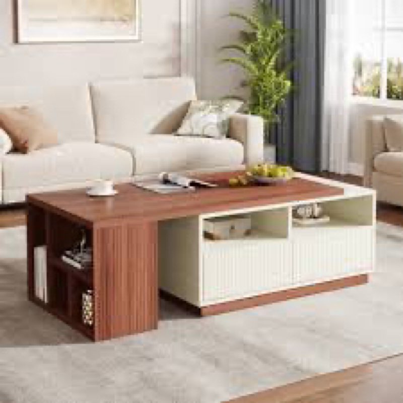 (Incomplete)(similar)Rectangular Coffee Table with Drawers and Storage Shelves For Living Room
