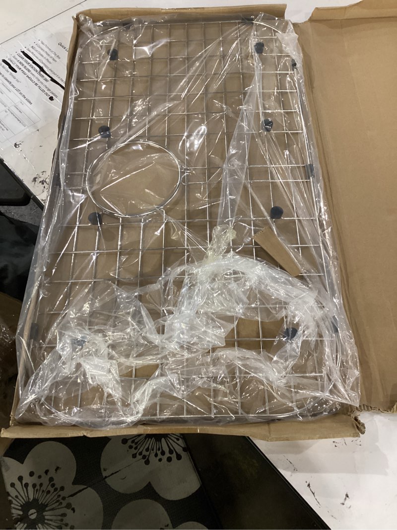 Condition photo showing Good Condition for serene valley sink protector grid 26-1/16" x 14-1/16", rear drain with corner radius 3-1/2", 304 stainless steel material nlw2614r