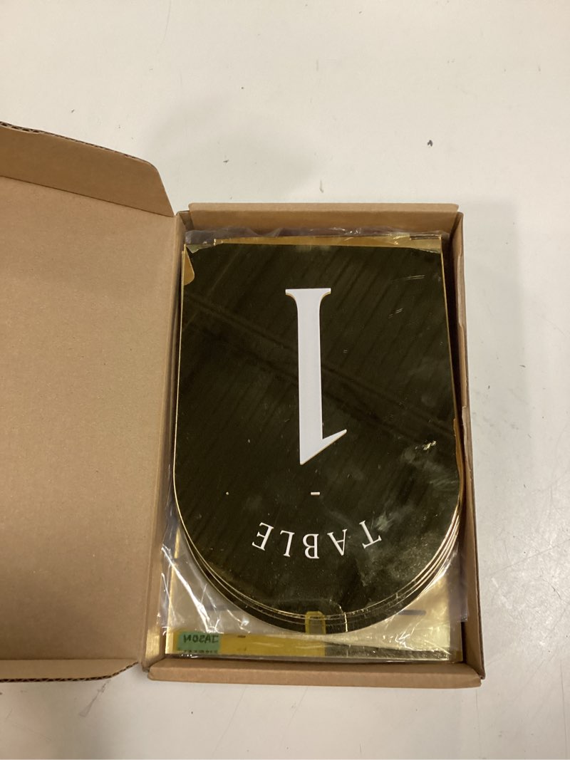 Condition photo showing Good Condition for joyit arch wedding table numbers 1-10 with stands – 5" x 7" acrylic mirrored gold table number holders, perfect for wedding receptions, parties, anniversaries, and events gold white font table number 1-10