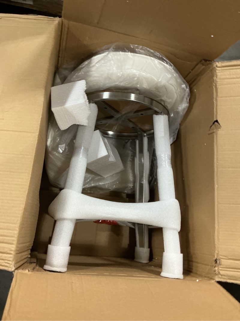 Condition photo showing Good Condition for armen living madrid 26" counter height swivel modern white faux leather and brushed stainless steel bar stool white and stainless steel 26" seat height single