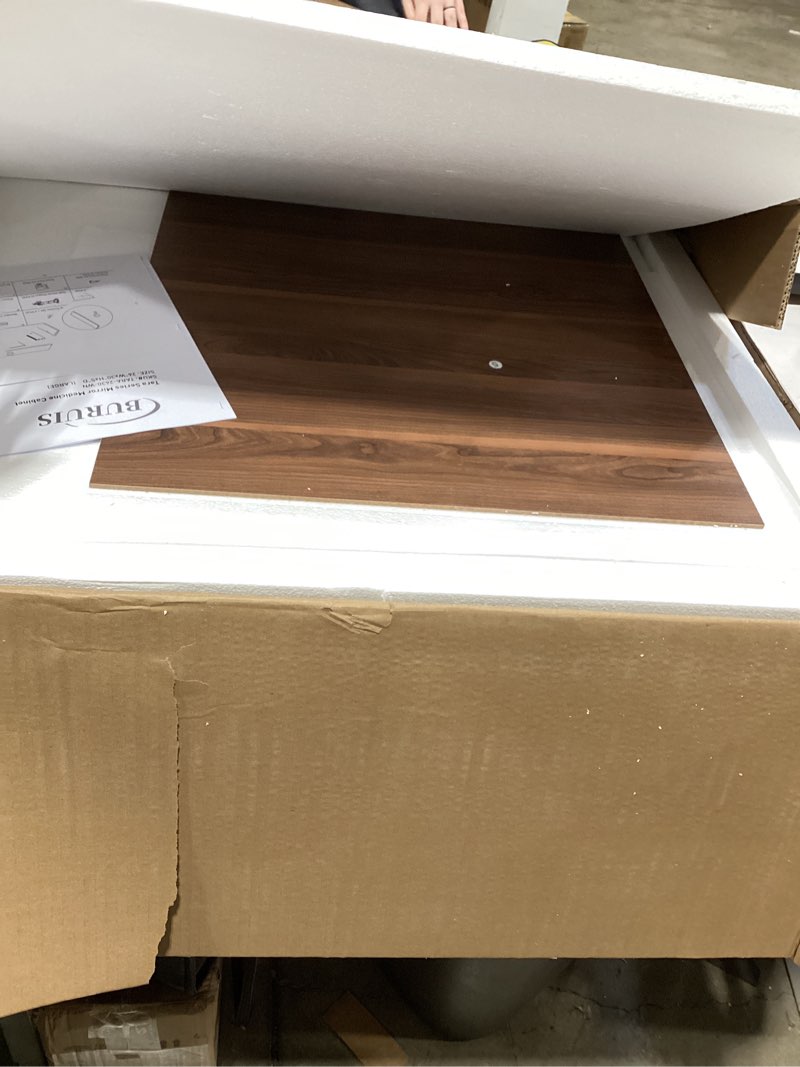 Condition photo showing Good Condition for 24 x 30 inch walnut grain medicine cabinet with mirror, recessed or wall-mounted wood storage cabinet for bathroom, adjustable shelves, soft-close hinges, rectangle