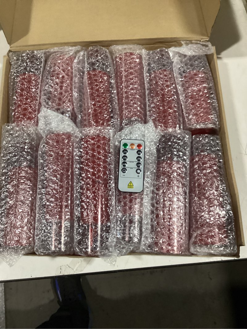 Condition photo showing As Is for Flameless Candles with Embedded Star String - Battery Operated LED Candles, with Remote,12 Red Flickering Candles for Christmas, Weddings, Home Decor & Party,(D 2.3"×H 5" 6" 7") Red-12