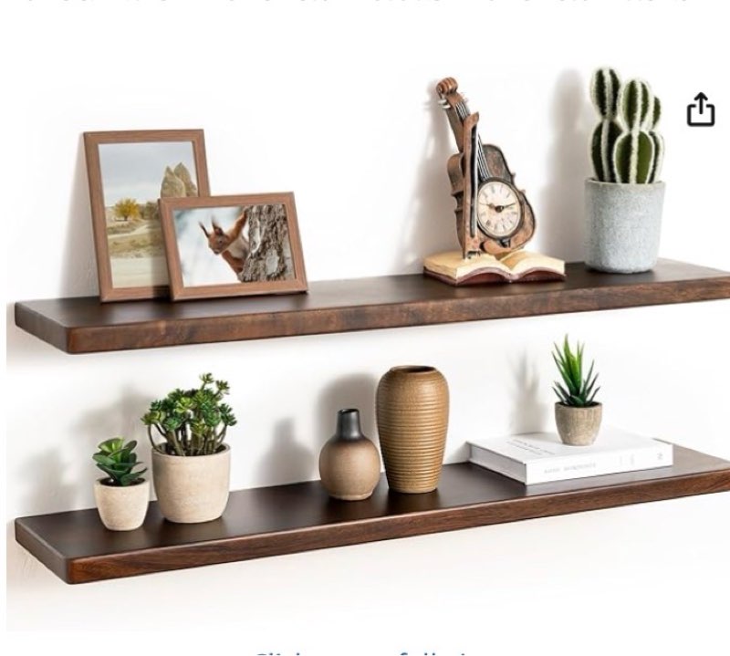 36" Rustic Walnut Wood Floating Shelves, 8 Inch Deep Wall Shelves for Home Decor, Wall Mounted Floating Shelf with Invisible Bracket, Heavy-Duty Storagefor Living Room, Bedroom, Kitchen, Set of 2