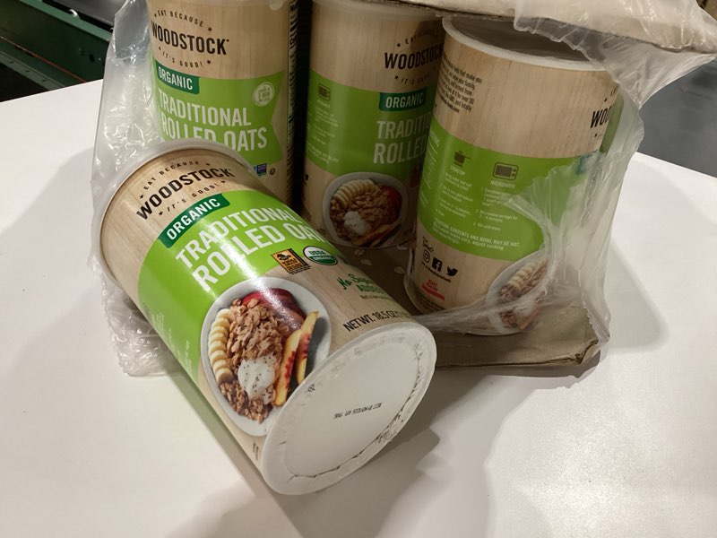 Condition photo showing As Is for Woodstock Organic Irish-Style Oats - Case of 12 - 18.5 oz., ONLY 11 IN PACK, EXPIRES 11/12/26